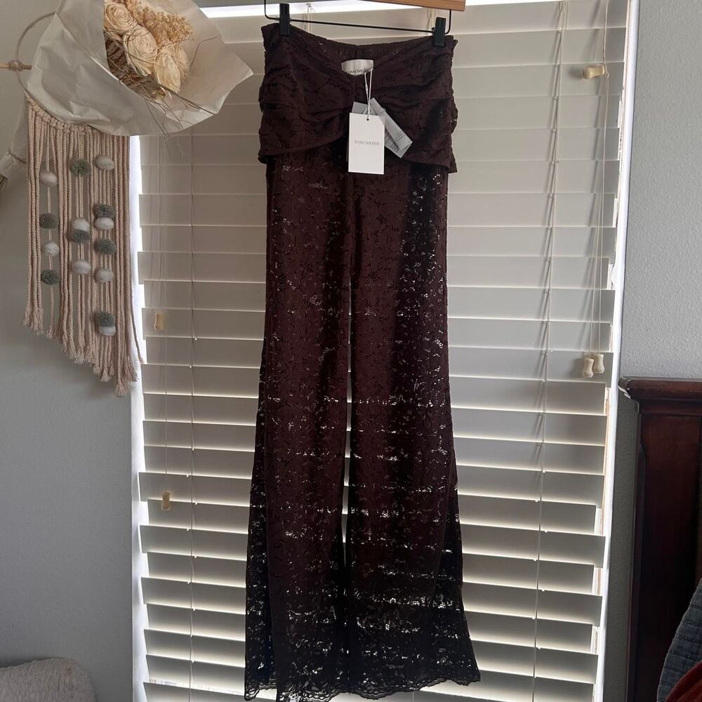 Shani Shemer Madison Lace Pants Espresso Brown NWT XS Luxury Resort Boho - Picture 2 of 7